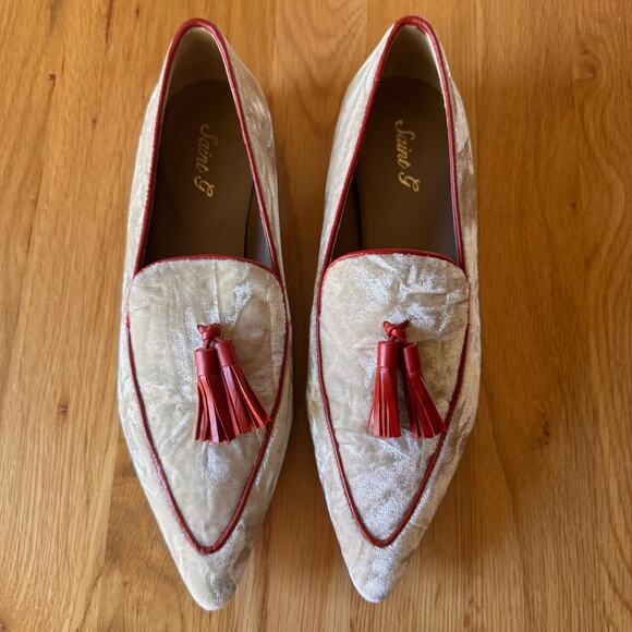 Saint G Saint Simona Cipra Velvet Tassel Moccasins Loafers in "Beige" Sz 7 - Picture 5 of 14